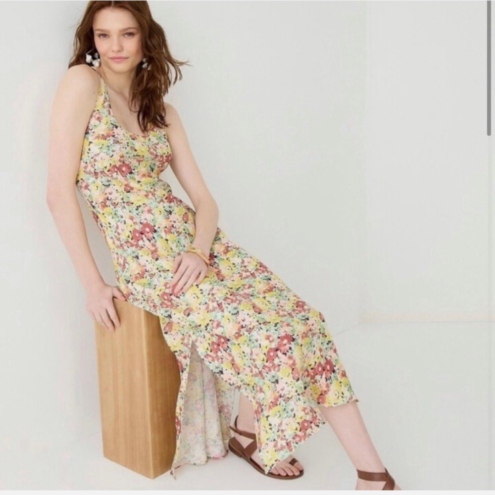 New J. Crew Alicia Cupro-blend Racerback Slip Dress In Painterly Floral Size 6